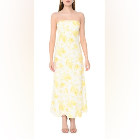 WAYF All Yours Linen Yellow Dress M - Picture 3 of 8